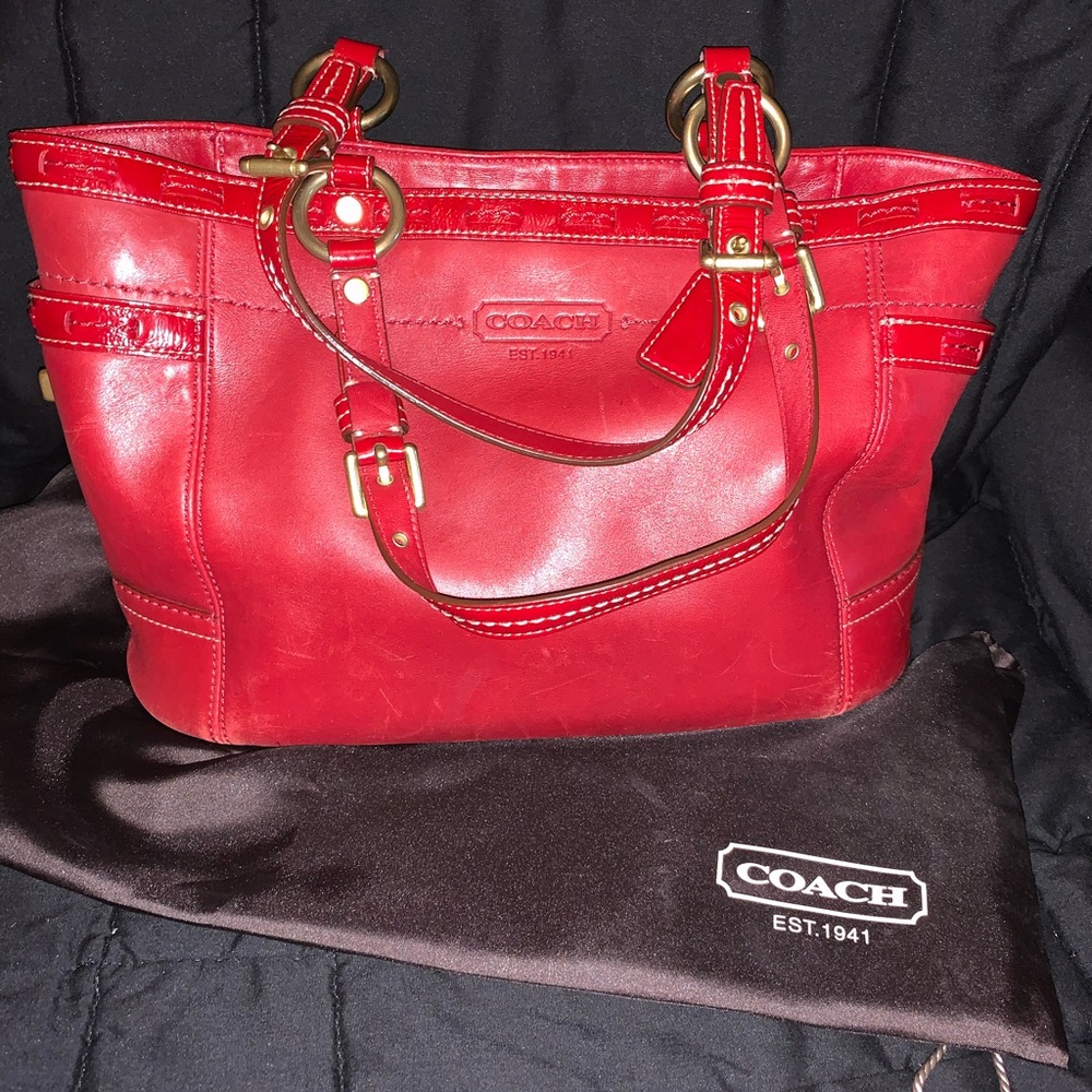 Coach red leather bag